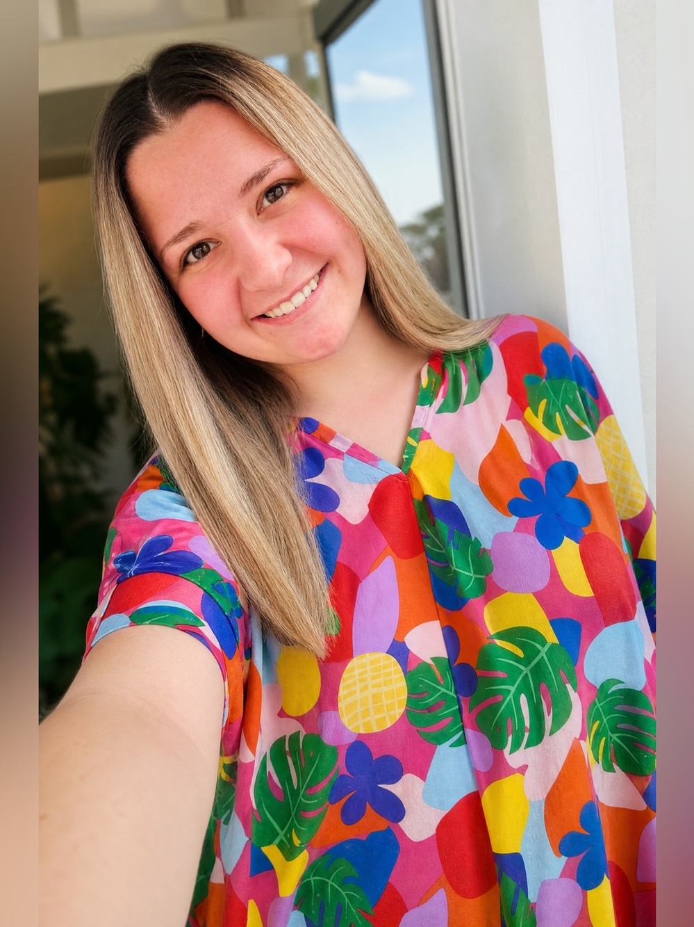 Tropical Pop Colorful Floral Print V-Neck Top